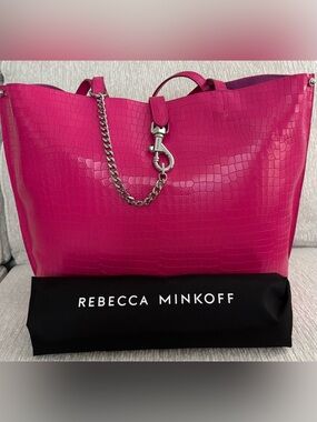 Rebecca Minkoff Megan Soft Large Tote Fuchsia Pink Croc Embossed Leather